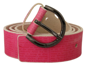 Pink Leather Letter Logo Round Buckle Waist Belt John Galliano
