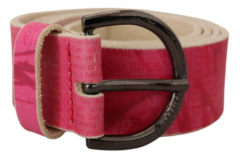 Pink Leather Letter Logo Round Buckle Waist Belt John Galliano