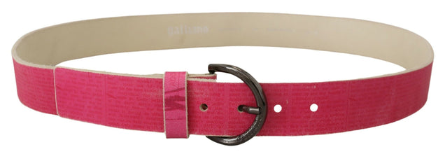 Pink Leather Letter Logo Round Buckle Waist Belt John Galliano