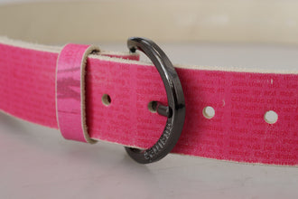 Pink Leather Letter Logo Round Buckle Waist Belt John Galliano