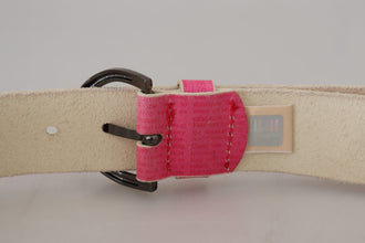 Pink Leather Letter Logo Round Buckle Waist Belt John Galliano