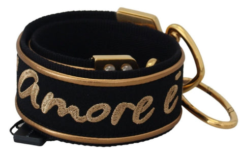 Black Gold Logo Print Brass Bag Shoulder Strap Dolce & Gabbana