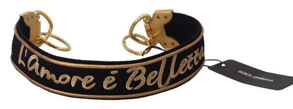 Black Gold Logo Print Brass Bag Shoulder Strap Dolce & Gabbana