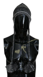 Gray Warm Fleece Ear Flaps Knit Beanie Hat Dolce & Gabbana