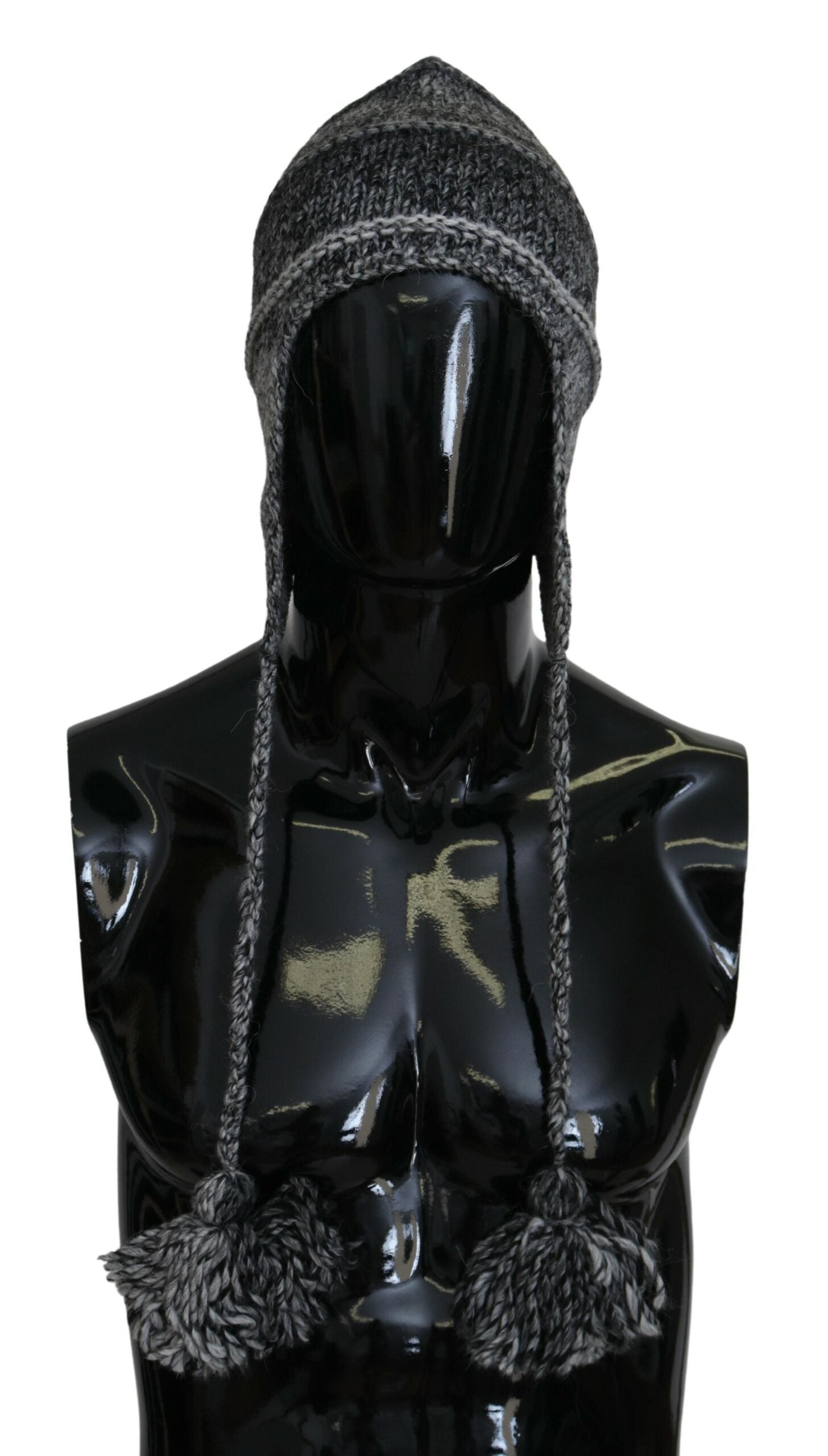 Gray Warm Fleece Ear Flaps Knit Beanie Hat Dolce & Gabbana