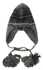 Gray Warm Fleece Ear Flaps Knit Beanie Hat Dolce & Gabbana