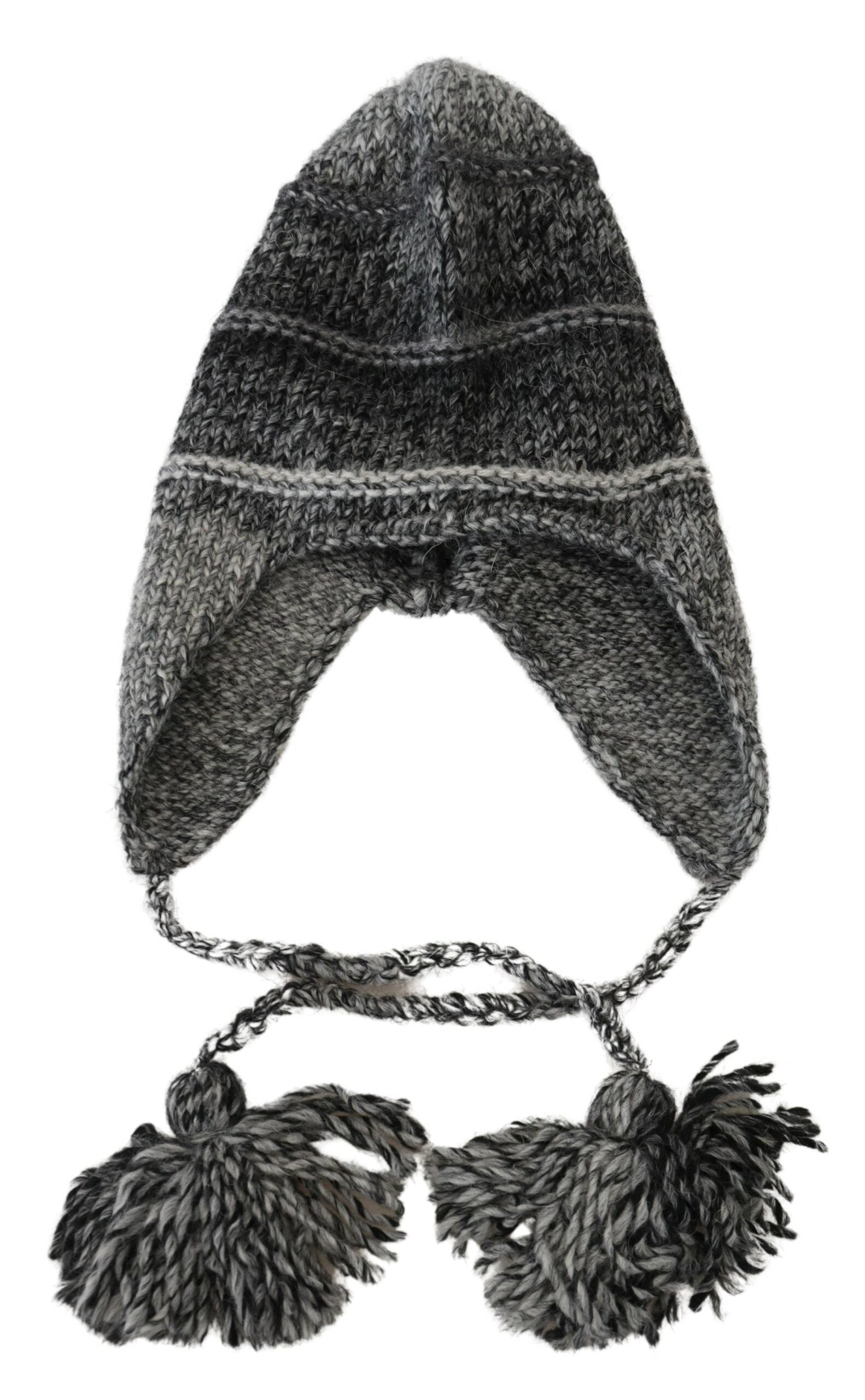Gray Warm Fleece Ear Flaps Knit Beanie Hat Dolce & Gabbana