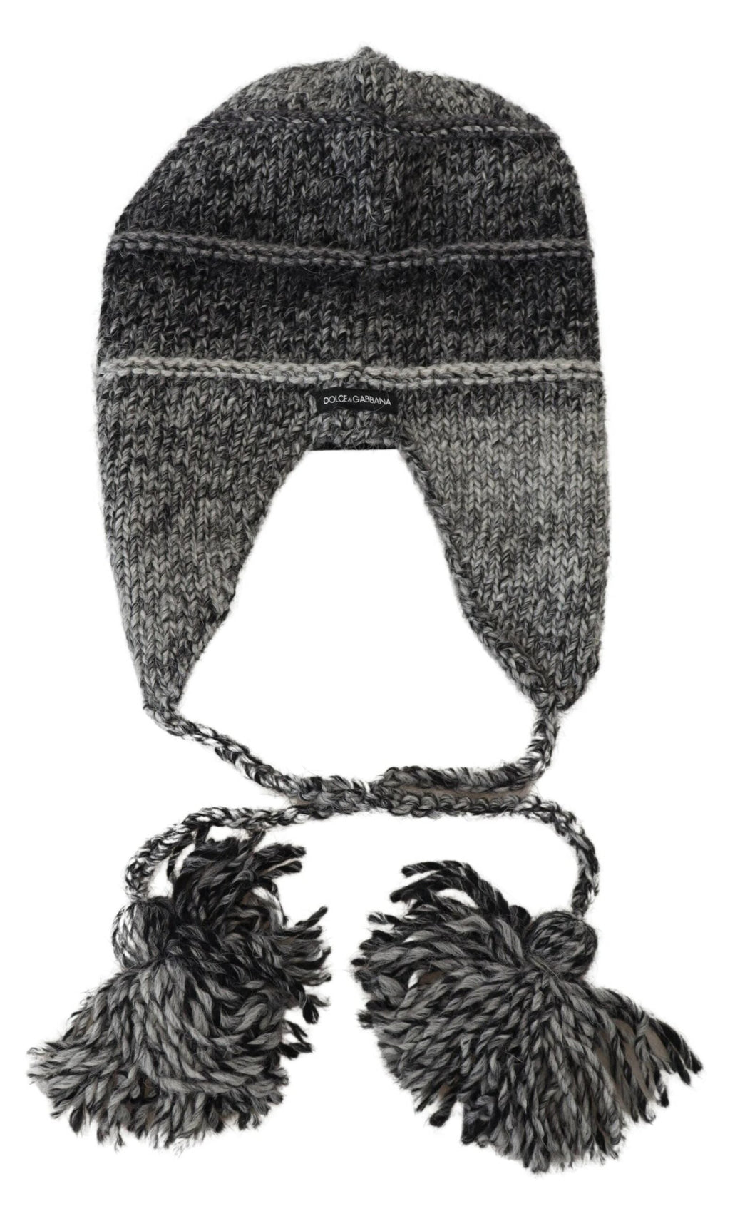 Gray Warm Fleece Ear Flaps Knit Beanie Hat Dolce & Gabbana