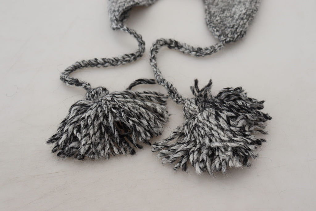 Gray Warm Fleece Ear Flaps Knit Beanie Hat Dolce & Gabbana