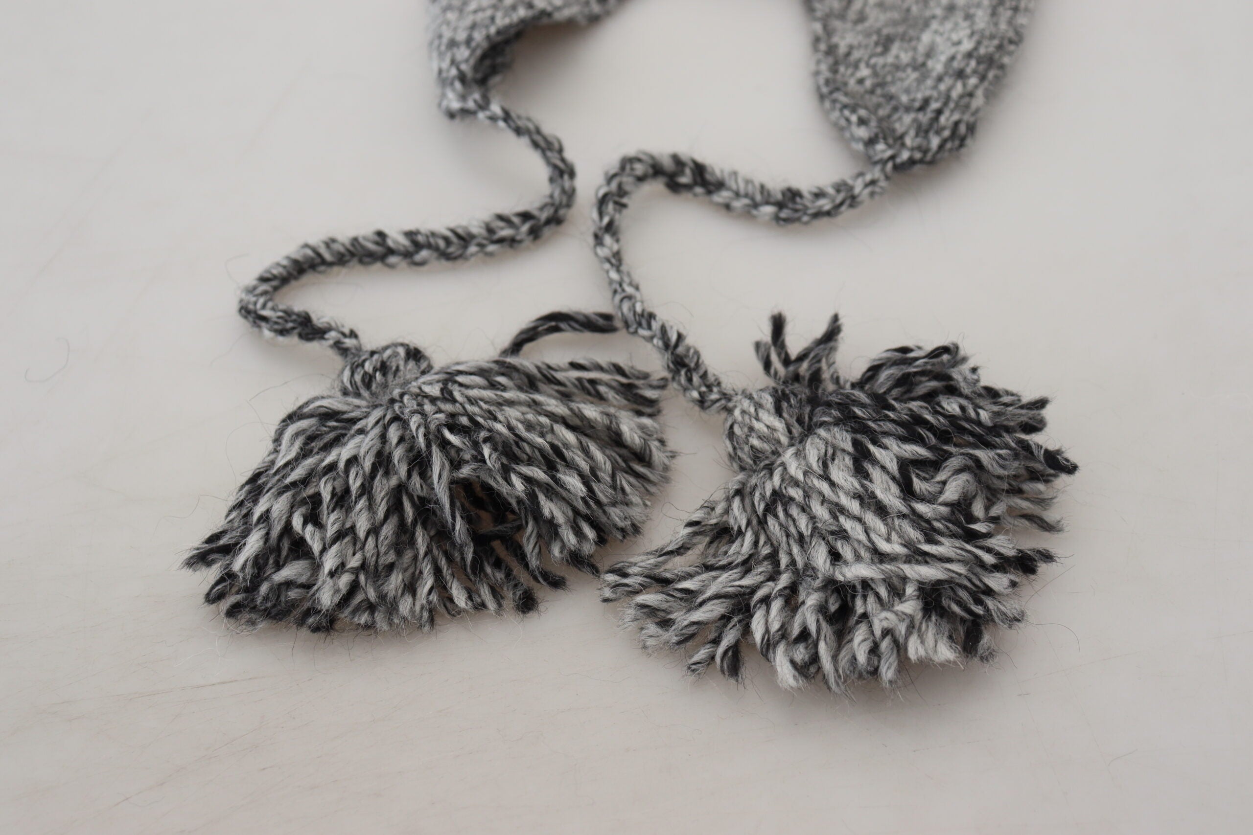 Gray Warm Fleece Ear Flaps Knit Beanie Hat Dolce & Gabbana