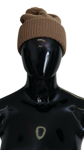 Brown Solid Knitted Fur Ball Winter Beanie Hat Dolce & Gabbana