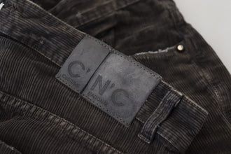 Gray Cotton Corduroy Men Casual Jeans Costume National