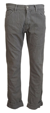 Gray Cotton Straight Fit Folded Hem Casual Denim Jeans Acht