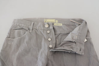 Gray Cotton Straight Fit Folded Hem Casual Denim Jeans Acht