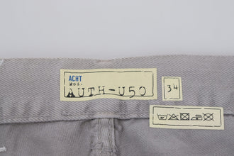 Gray Cotton Straight Fit Folded Hem Casual Denim Jeans Acht