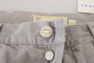 Gray Cotton Straight Fit Folded Hem Casual Denim Jeans Acht