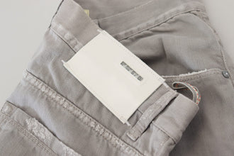 Gray Cotton Straight Fit Folded Hem Casual Denim Jeans Acht