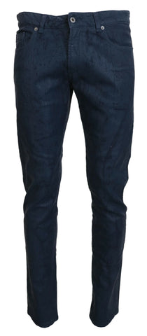 Blue Cotton Tapered Slim Fit Men Casual Denim Jeans Exte