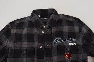 Black Gray Check Men Long Sleeves Shirt Dolce & Gabbana