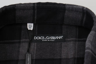 Black Gray Check Men Long Sleeves Shirt Dolce & Gabbana