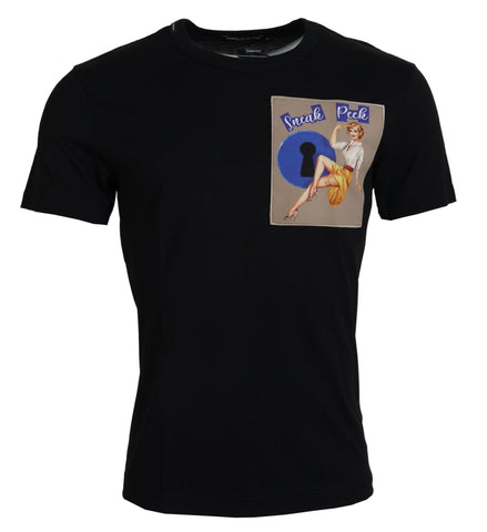 Black Sneak Peek Cotton Short Sleeve T-shirt Dolce & Gabbana