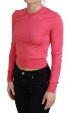Pink Silk Cropped Crewneck Pullover Sweater Dolce & Gabbana