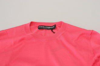 Pink Silk Cropped Crewneck Pullover Sweater Dolce & Gabbana