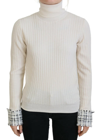 Ivory Turtleneck Distressed Cuff Pullover Sweater Dolce & Gabbana