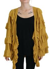 Gold Long Sleeves Ruffled Women Cardigan Sweater Aniye By