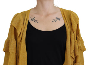 Gold Long Sleeves Ruffled Women Cardigan Sweater Aniye By