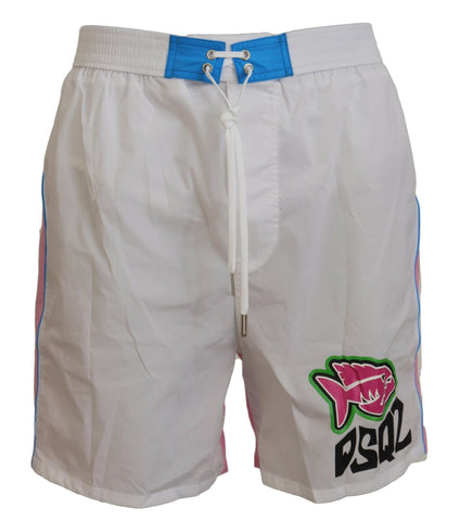 White Pink Logo Print Men Beachwear Shorts Swimwear Dsquared²