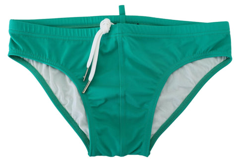 Green White Logo Print Men Swim Brief Swimwear Dsquared²