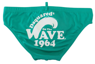 Green White Logo Print Men Swim Brief Swimwear Dsquared²