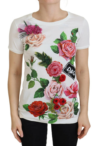 White Rose DGLogo Printed Short Sleeves Top Dolce & Gabbana