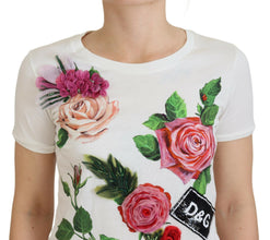 White Rose DGLogo Printed Short Sleeves Top Dolce & Gabbana