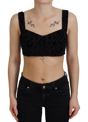 Black Leopard Cropped Bustier Corset Bra Top Dolce & Gabbana