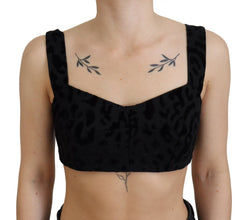 Black Leopard Cropped Bustier Corset Bra Top Dolce & Gabbana