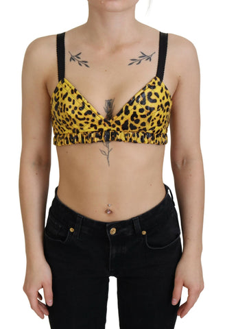 Yellow Leopard Cropped Bustier Corset Bra Top Dolce & Gabbana
