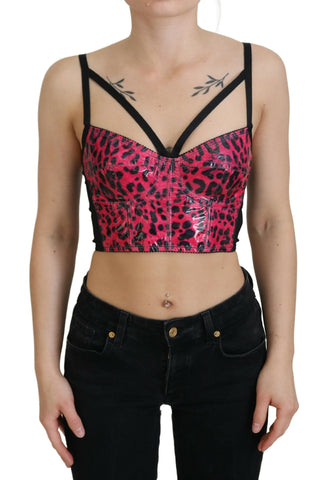 Pink Leopard Print Cropped Bustier Corset Top Dolce & Gabbana