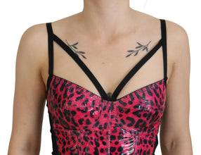 Pink Leopard Print Cropped Bustier Corset Top Dolce & Gabbana