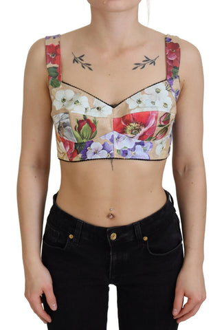 Multicolor Floral Cropped Bustier Corset Top Dolce & Gabbana