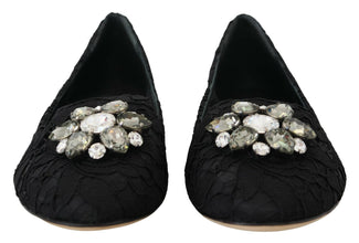 Black Taormina Lace Crystals Flats Shoes Dolce & Gabbana