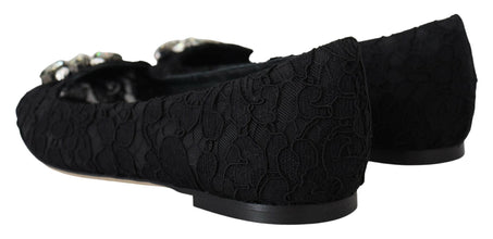 Black Taormina Lace Crystals Flats Shoes Dolce & Gabbana