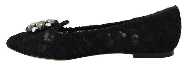 Black Taormina Lace Crystals Flats Shoes Dolce & Gabbana