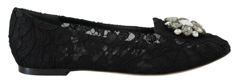 Black Taormina Lace Crystals Flats Shoes Dolce & Gabbana