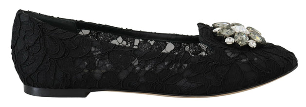 Black Taormina Lace Crystals Flats Shoes Dolce & Gabbana