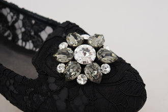 Black Taormina Lace Crystals Flats Shoes Dolce & Gabbana