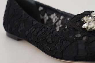 Black Taormina Lace Crystals Flats Shoes Dolce & Gabbana