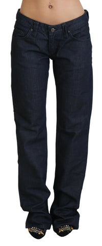Dark Blue Low Waist Straight Fit Women Denim Jeans Exte