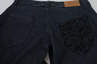 Dark Blue Low Waist Straight Fit Women Denim Jeans Exte